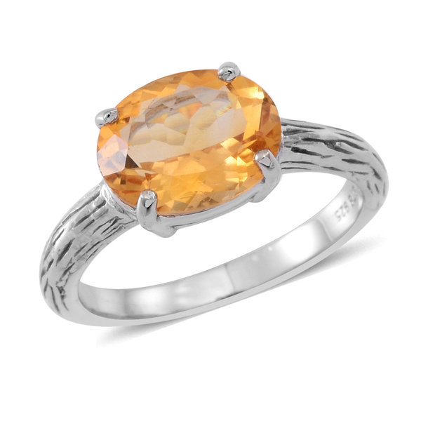 Citrine (Ovl) Solitaire Ring in Rhodium Plated Sterling Silver 3.500 Ct.
