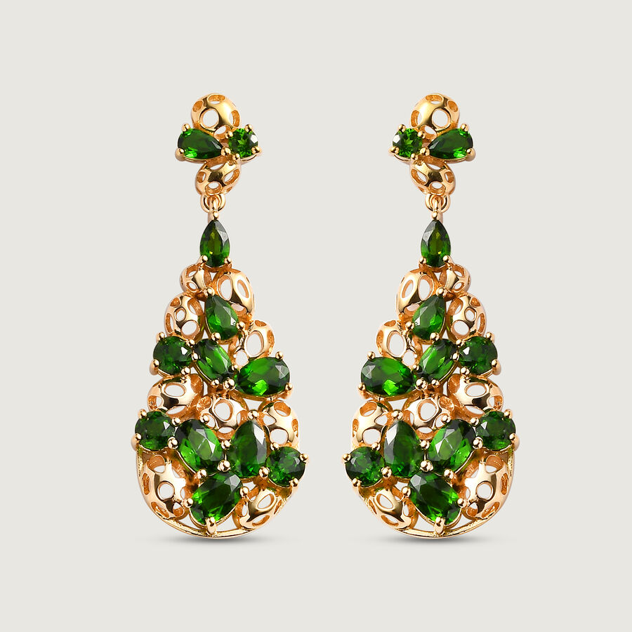 Natural Chrome Diopside  Earring In Vermeil Yg Sterling Silver 9.94 Ct,  Silver Wt. 9.18 Gms  9.940  Ct.