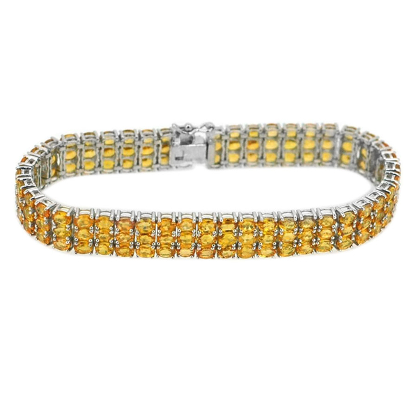 Yellow Sapphire (Ovl) Bracelet in Rhodium Plated Sterling Silver (Size 7.5) 31.000 Ct.