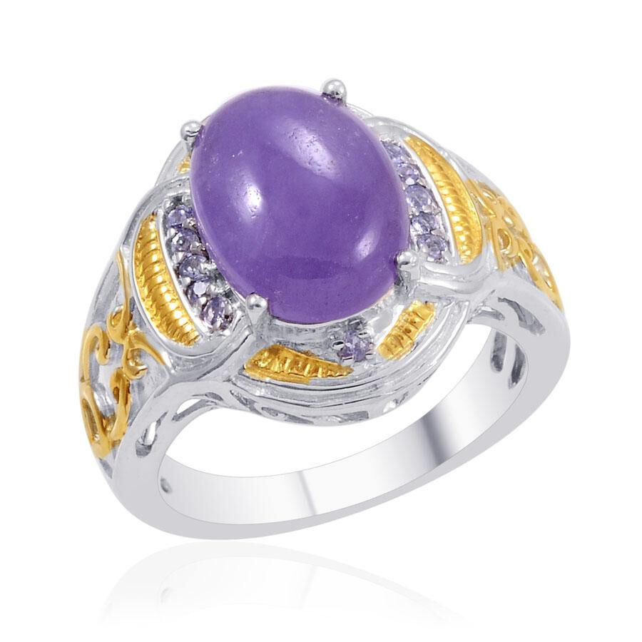 Designer Collection Purple Jade (Ovl 6.50 Ct), Tanzanite Ring in 14K YG and Platinum Overlay Sterlin