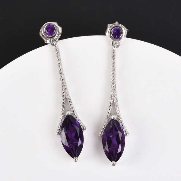 AA Amethyst (Mrq) Earrings (with Push Back) in Platinum Overlay Sterling Silver 3.25 Ct.