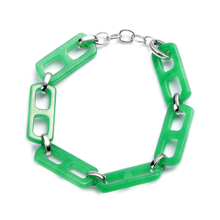 Green Jade Paper Clip Bracelet (Size 8) in Rhodium overlay Sterling Silver 59.75 Ct.