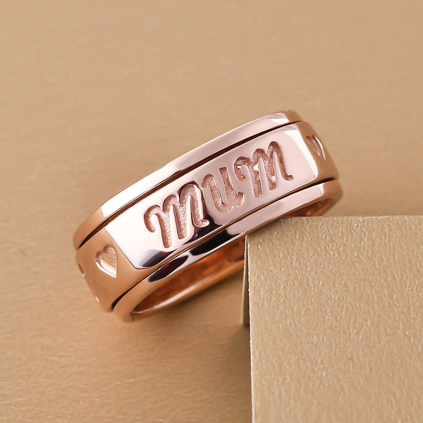 Rose Gold Overlay Sterling Silver Mum Engraved Spinner Ring.