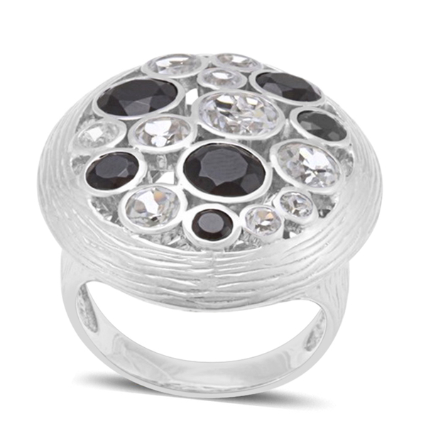 Boi Ploi Black Spinel (Rnd 1.15 Ct), White Topaz Ring in Rhodium Plated Sterling Silver 7.020 Ct.