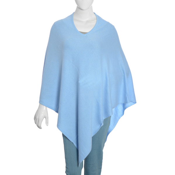 Limited Available - 100% Cashmere Wool Poncho - Light Blue Colour (Free Size/70x70Cm)