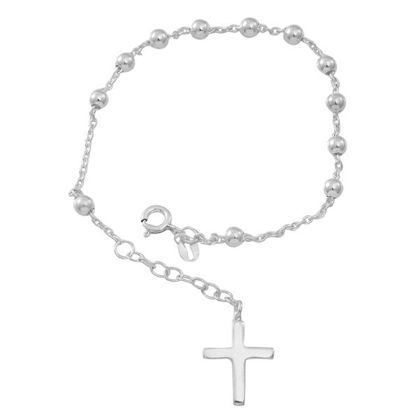 Designer Inspired Sterling Silver Cross Charm Bracelet (Size 7 with 1 inch Extender), Silver wt 4.05