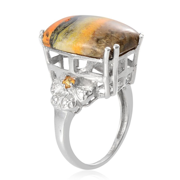 Bumble Bee Jasper (Cush 9.25 Ct), Yellow Sapphire and Diamond Ring in Platinum Overlay Sterling Silver 9.420 Ct.
