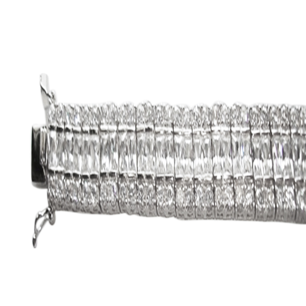 ELANZA AAA Simulated Diamond (Bgt) Bracelet in Rhodium Plated Sterling Silver (Size 7)