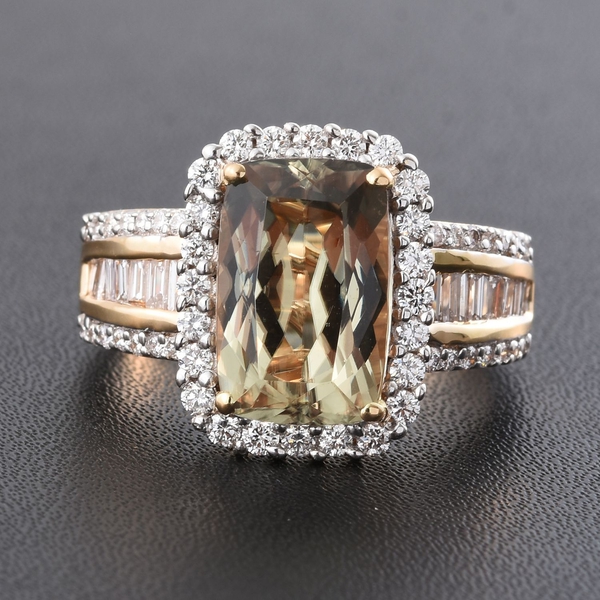 ILIANA 18K Y Gold Turkizite (Cush 4.50 Ct), Diamond Ring 5.500 Ct.