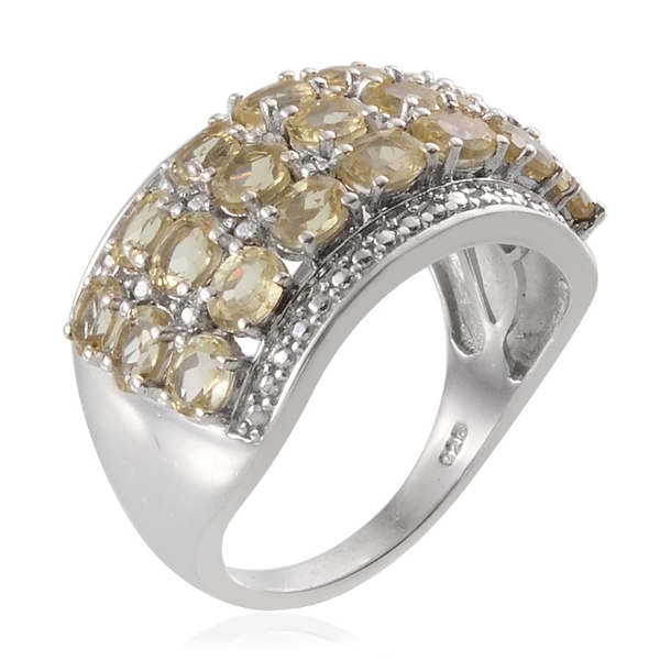 Madagascar Yellow Apatite (Ovl), Diamond Ring in Platinum Overlay Sterling Silver 3.770 Ct.