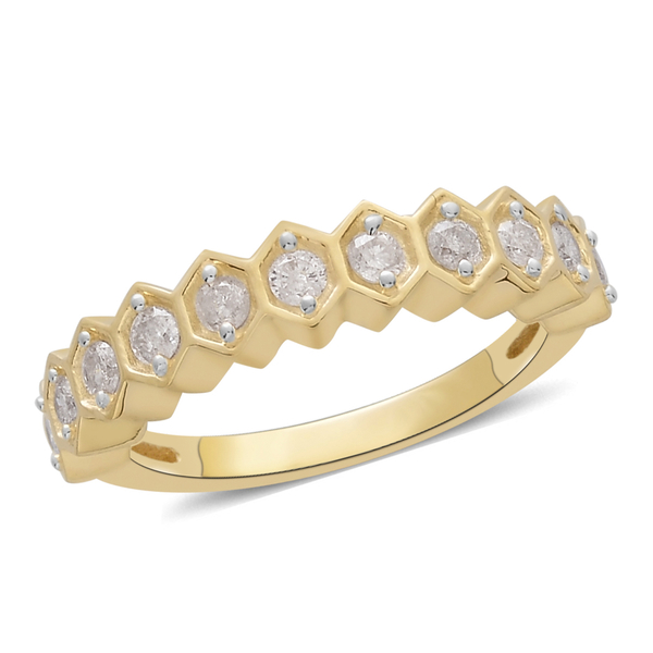 9K Yellow Gold 0.50 Ct Diamond Half Eternity Ring SGL Certified (I3/G-H)