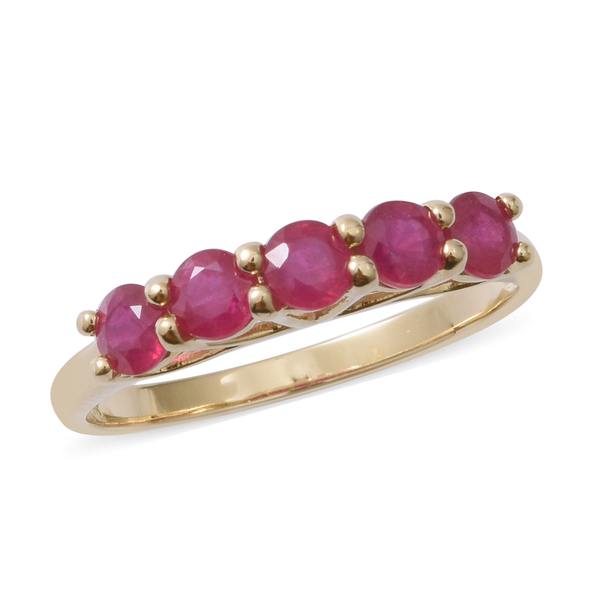One Time Mega Deal- 9K Yellow Gold AAA Ruby (Rnd) Five Stone Ring 2.00  Ct.