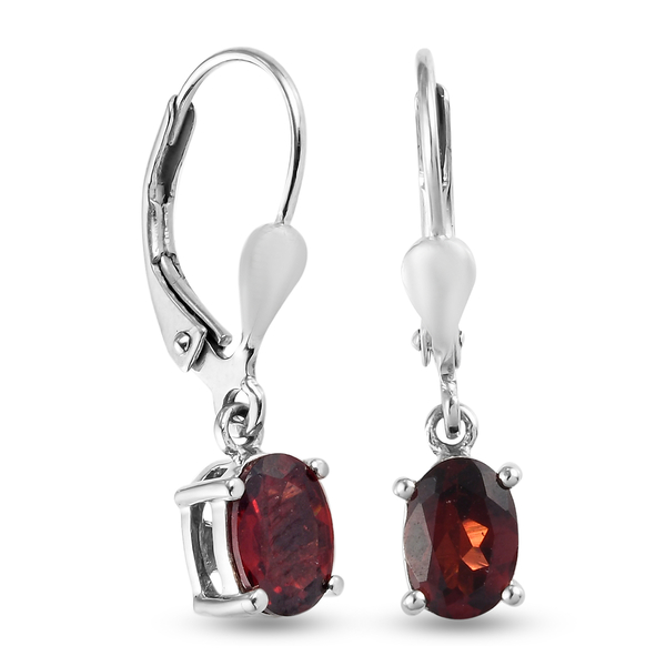 Mozambique Garnet Lever Back Earrings in Platinum Overlay Sterling Silver 1.94 Ct.