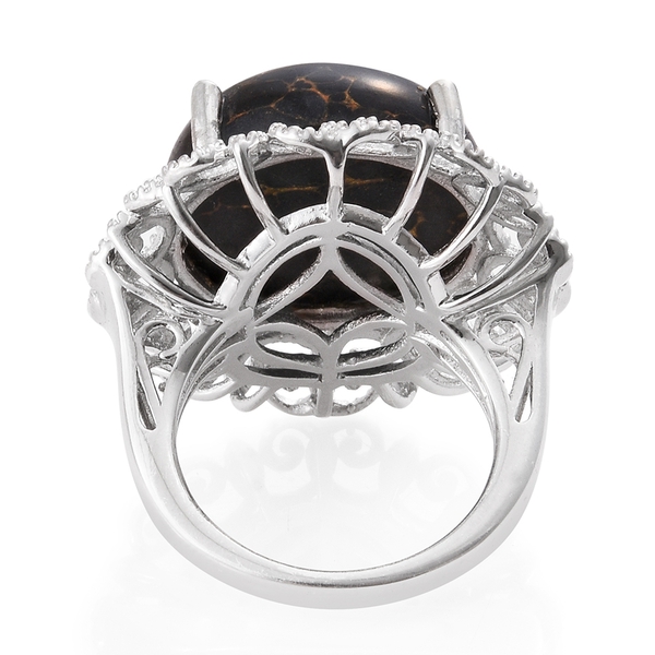 Arizona Mojave Black Turquoise (Rnd) Ring in Platinum Overlay Sterling Silver 16.000 Ct.