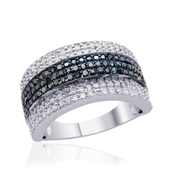 Diamond (Rnd), Blue Diamond Ring in Platinum Overlay Sterling Silver 1.000 Ct.