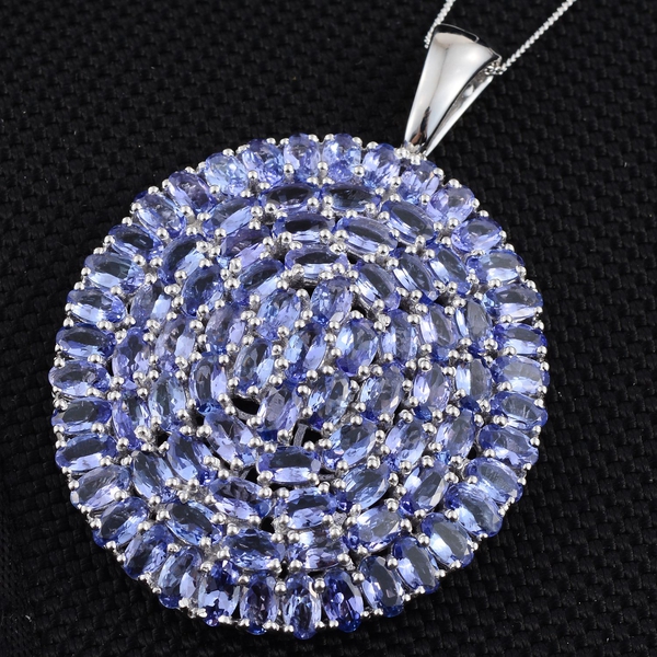 Tanzanite (Ovl) Cluster Pendant With Chain in Platinum Overlay Sterling Silver 18.250 Ct.