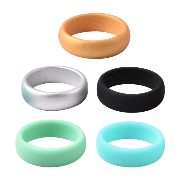 MP Set of 5 -  Black,Blue, Gold, Silver and Mint Colour Band Ring (Size j)
