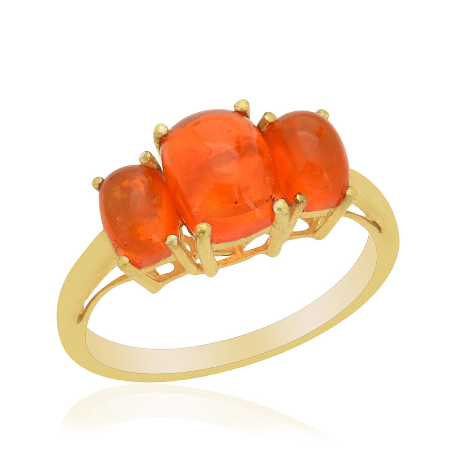 Orange Ethiopian Opal (Cush 1.00 Ct) 3 Stone Ring in 14K Gold Overlay Sterling Silver  2.000 Ct.