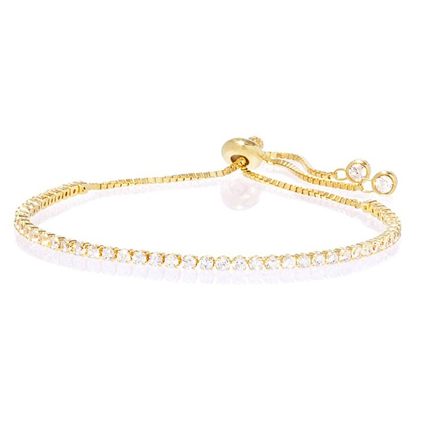 Close Out Deal AAA Simulated Diamond (Rnd) Adjustable Bracelet (Size 10) in Gold Bond