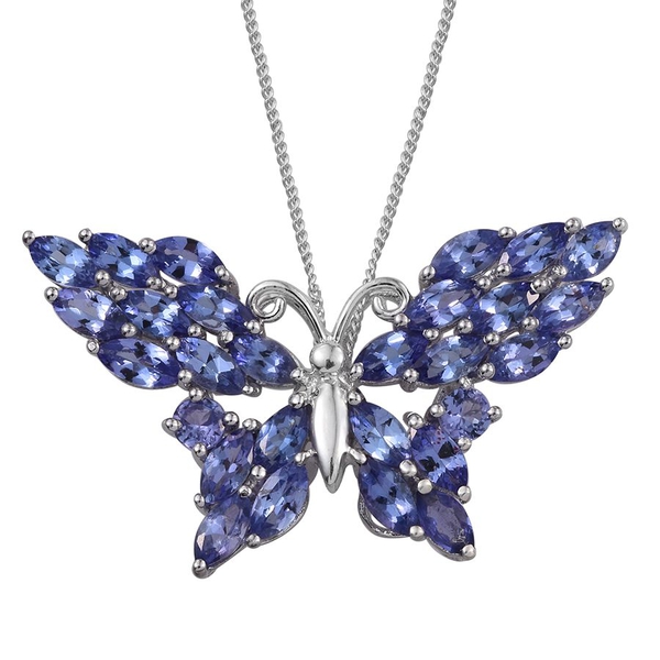 Tanzanite (Mrq) Butterfly Pendant With Chain in Platinum Overlay Sterling Silver 4.250 Ct.