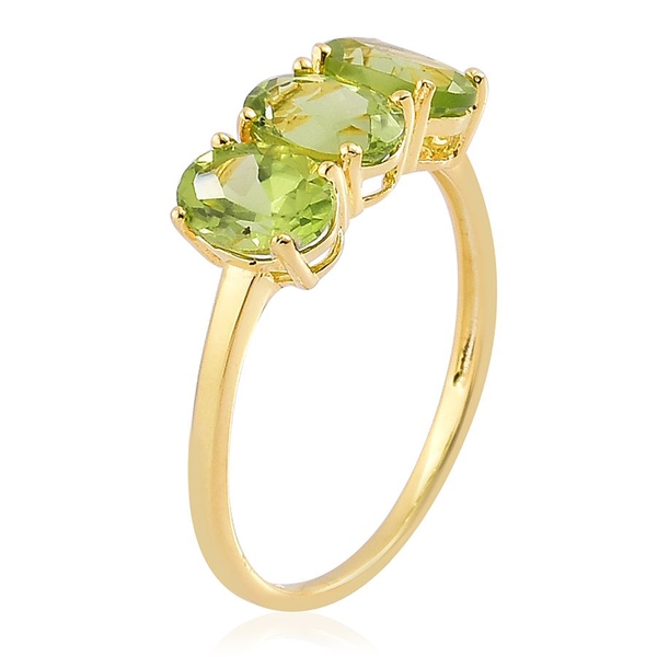 AA Hebei Peridot (Ovl) Trilogy Ring in Yellow Gold Overlay Sterling Silver 2.500 Ct.