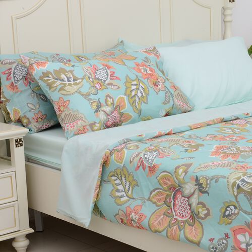 6 Pieces Set Multi Colour Flower Pattern 4 Pillow Case Quilt And