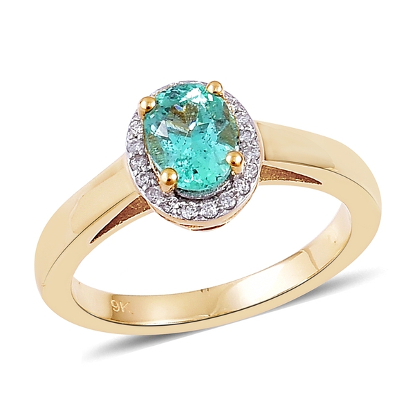 9K Yellow Gold 1.33 Ct Boyaca Colombian Emerald, Diamond Ring