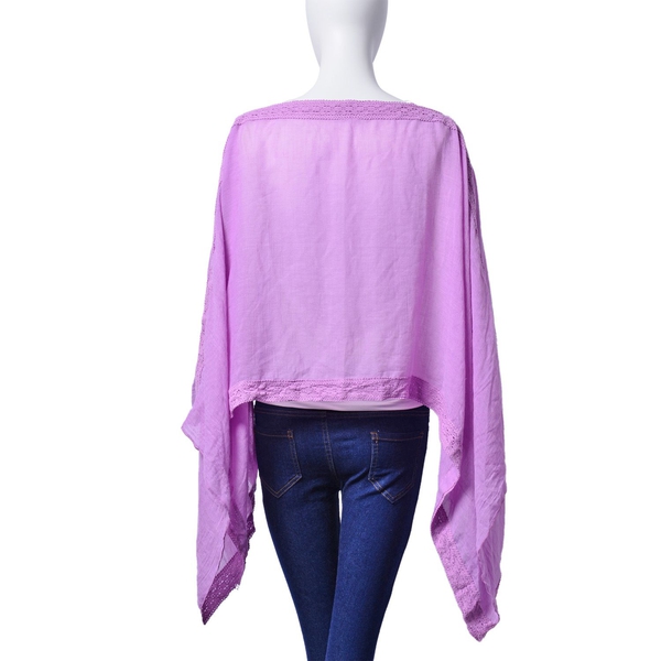 Purple Colour Poncho with Lace Pattern at the Border (Size 100x75 Cm)