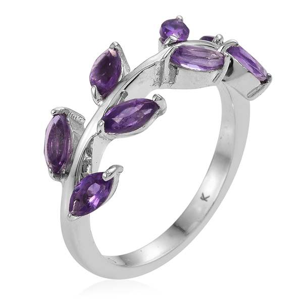 Kimberley Wild at Heart Collection Amethyst (Mrq) Leaves Ring in Platinum Overlay Sterling Silver 1.000 Ct.