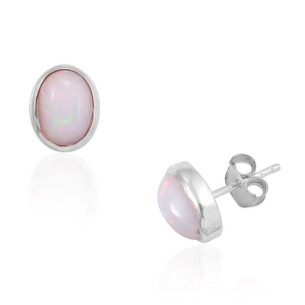 Ethiopian Welo Opal (Ovl) Stud Earrings (with Push Back) in Platinum Overlay Sterling Silver 2.000 C
