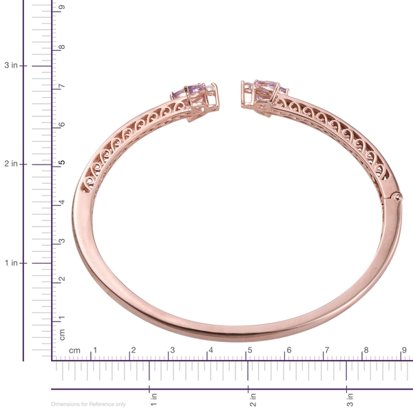 Rose De France Amethyst (Mrq), Natural Cambodian Zircon Bangle (Size 7.5) in ION Plated 18K Rose Gold Bond 2.500 Ct.