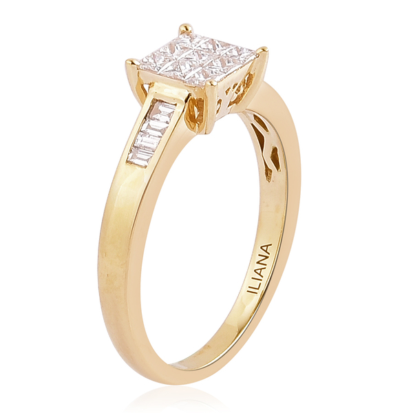 ILIANA 18K Yellow Gold 0.50 Carat Diamond Princess Ring Invisible Setting IGI Certified SI G-H.