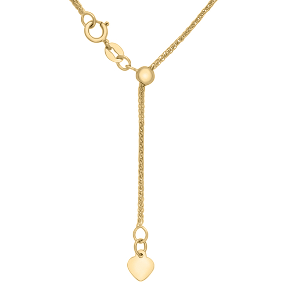 9K Yellow Gold Adjustable Heart Slider Spiga Necklace (Size - 22) with Spring Ring Clasp