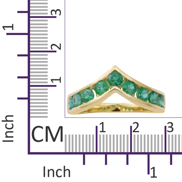 9K Yellow Gold AA Kagem Zambian Emerald (Rnd) Wishbone Ring 1.250 Ct.