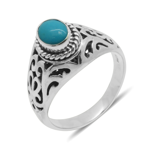 Royal Bali Collection Arizona Sleeping Beauty Turquoise (Ovl) Solitaire Ring in Sterling Silver 0.83
