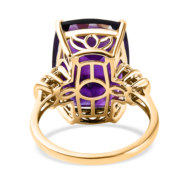 9K Yellow Gold AAA Moroccan Amethyst and Diamond Ring 10.76 Ct.