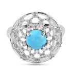 Arizona Sleeping Beauty Turquoise and Natural Cambodian Zircon Ring (Size P) in Platinum Overlay Sterling Sil