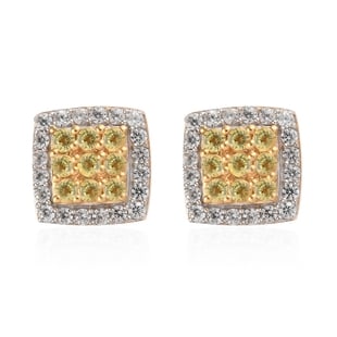 Yellow Sapphire and Natural Cambodian Zircon Earrings (with Push Back) in 14K Gold Overlay Sterling 
