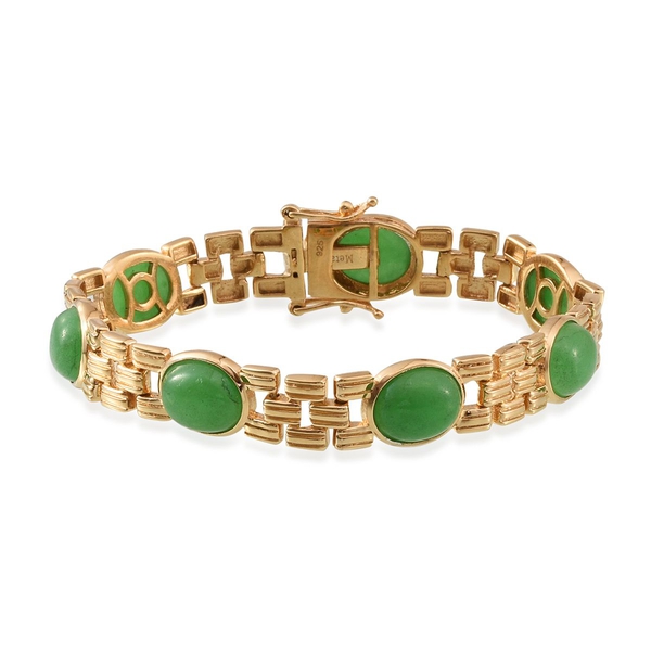 Green Jade (Ovl) Bracelet (Size 7.5) in 14K Gold Overlay Sterling Silver 28.250 Ct.