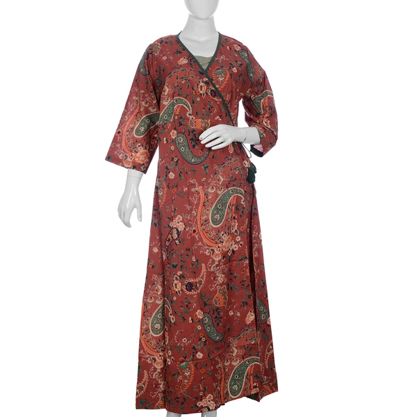 Hand Screen Printed - Cotton Paisley Pattern Lexi Dress - XL (18-20) - Red