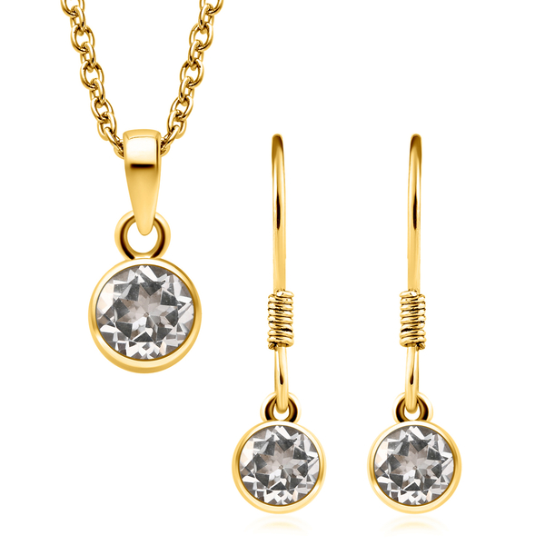 2 Piece Set - White Topaz Pendant & Hook Earrings in 14K Gold Overlay Sterling Silver With Stainless