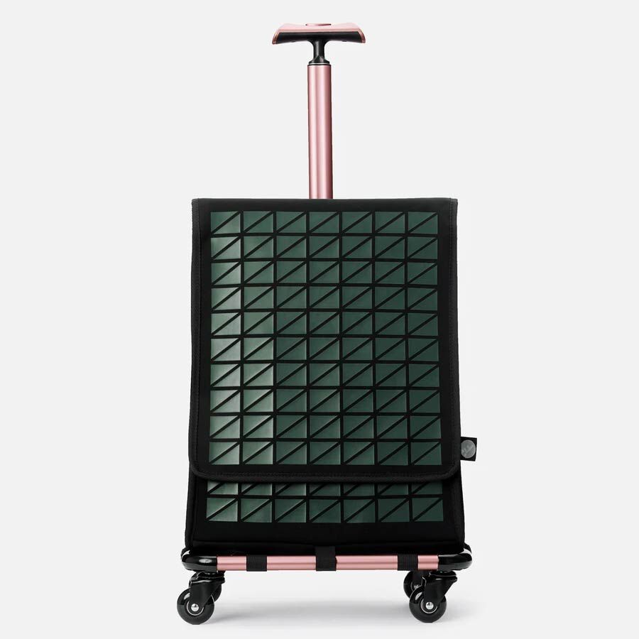 FARINO Unique Top-Loading Bag On 360 Rollerblade Spinner Wheel in Green and Rose Gold