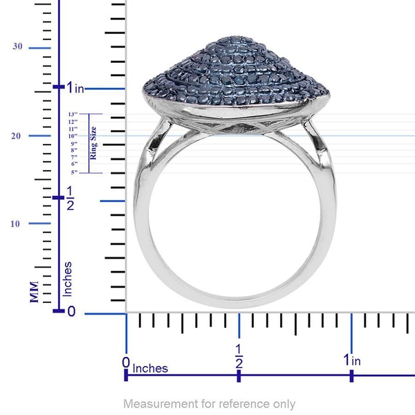 Blue Diamond (Rnd) Cluster Ring in Platinum Overlay Sterling Silver 1.000 Ct.