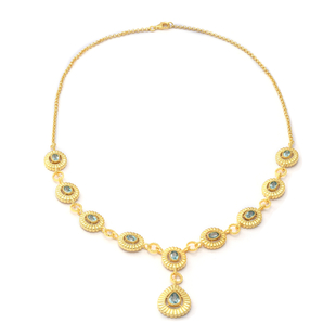 Ratanakiri Blue Zircon Necklace (Size 21) in Yellow Gold Overlay Sterling Silver 7.98 Ct, Silver wt.