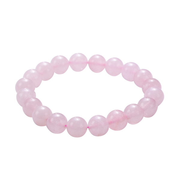 One Time Deal - 2 Piece Set - Rose Quartz Necklace (Size 18) with Magnetic Lock and Stretchable Bracelet (Size 7) in Rhodium Overlay Sterling Silver 550.00 Ct.
