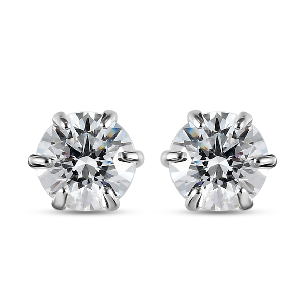 Lustro Stella 9K White Gold Stud Earrings (with Push Back) Made with Finest CZ 3.60 Ct.