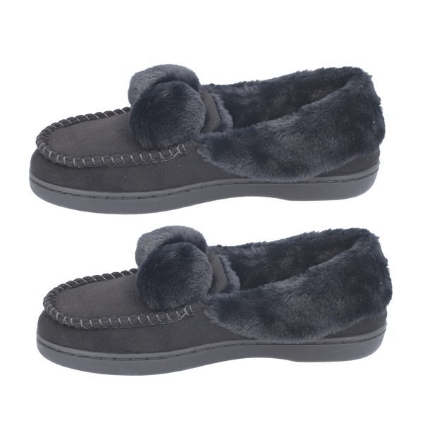 Soft and Comfy Anti-Slip Sole Rabbit Faux Fur Slippers (Size 3- 4) - Black