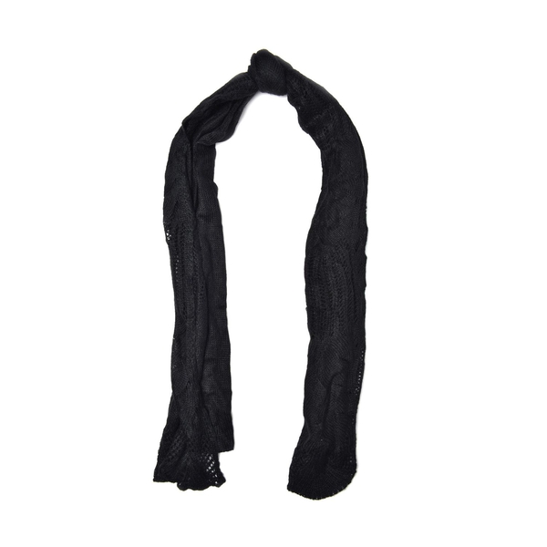 Lace Design Black Colour Knitted Scarf (Size 180x60 Cm)