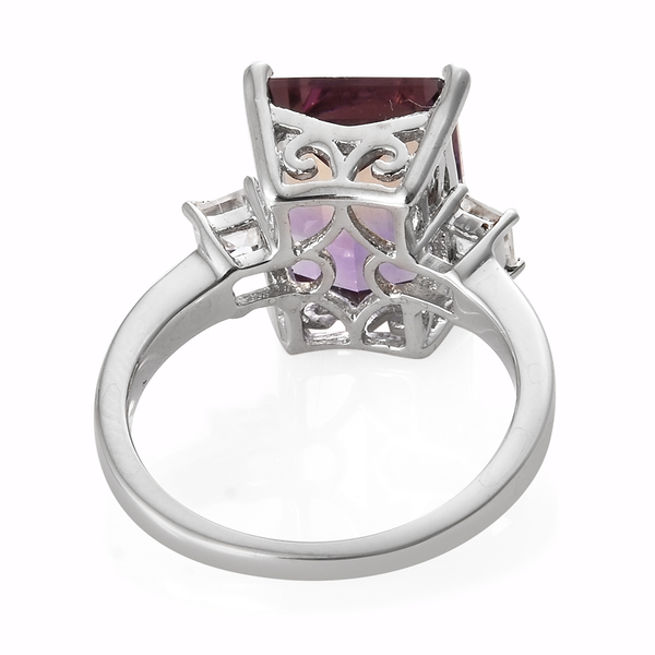 Anahi Ametrine (Oct), Natural White Cambodian Zircon Ring in Platinum Overlay Sterling Silver 4.750 Ct
