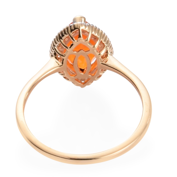 9K Yellow Gold Jalisco AA Fire Opal and Diamond Halo Ring 1.40 Ct.